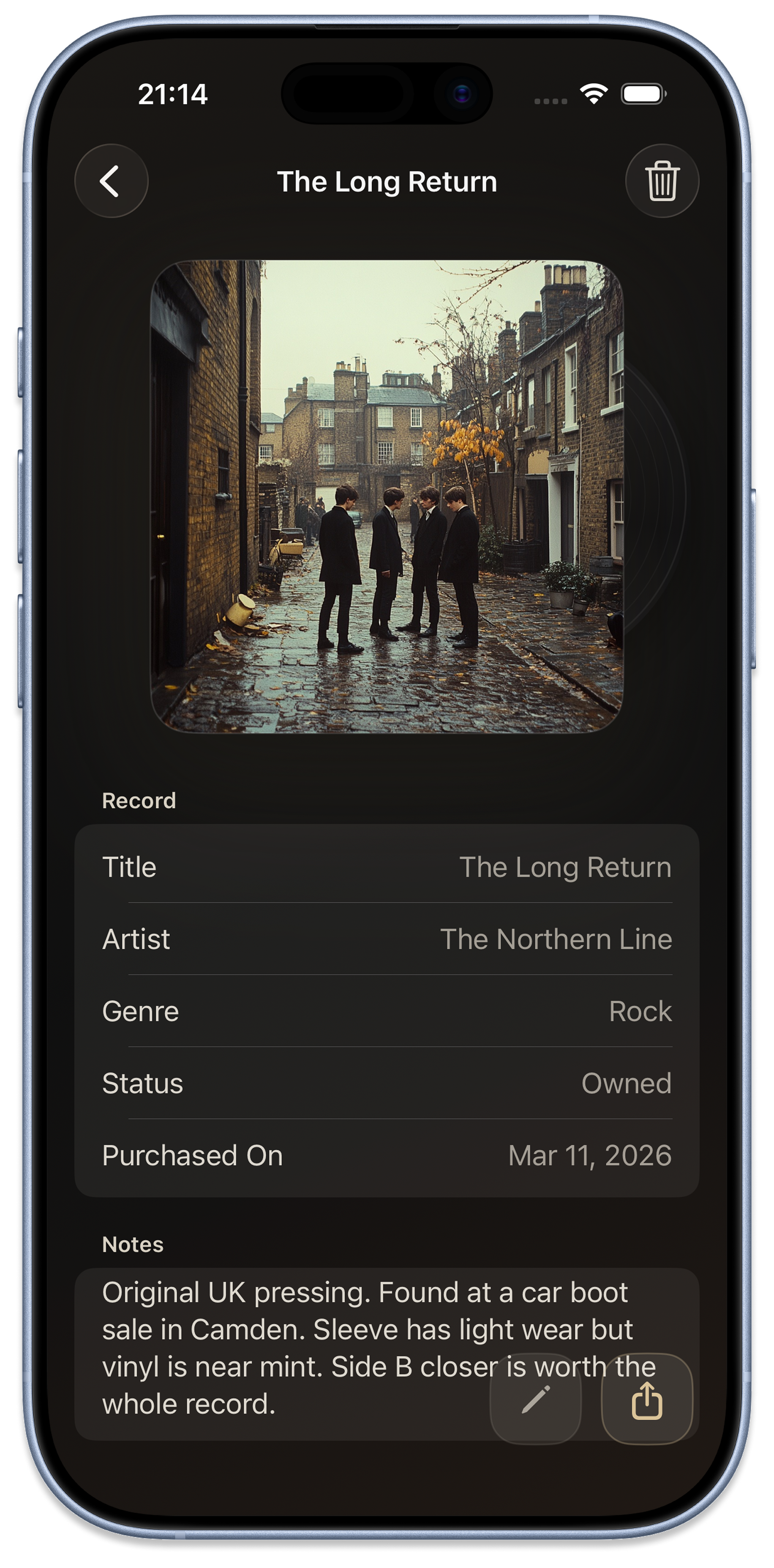Vynelo record detail screen