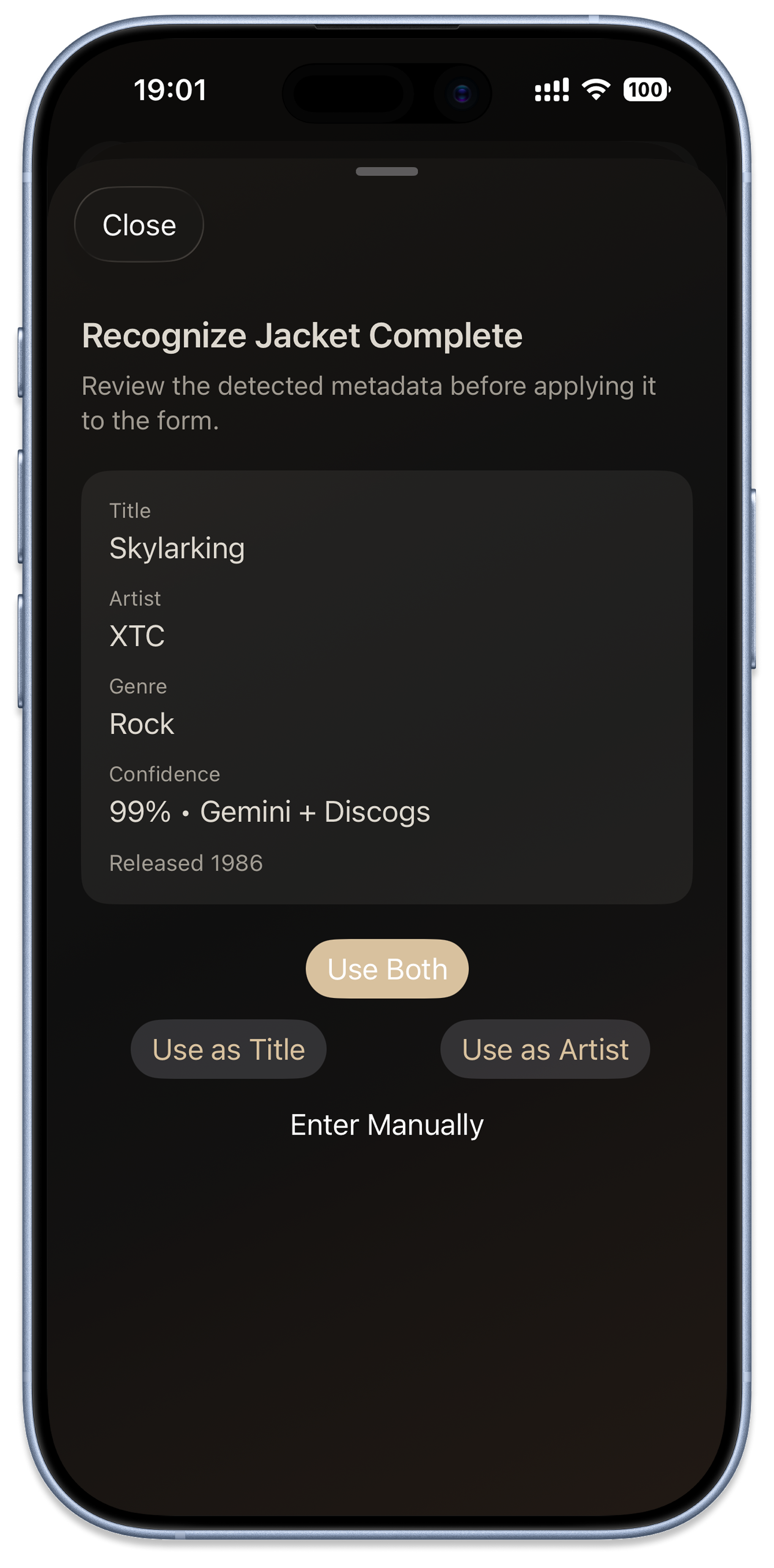 Vynelo AI recognition screen